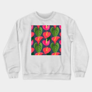 Bold Pink Flowers and Green Leaves Crewneck Sweatshirt